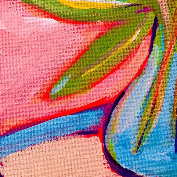 Original Painting Abstract Collectible Yellow Tulips Stems Water 10"x10" Canvas - Picture 5 of 11